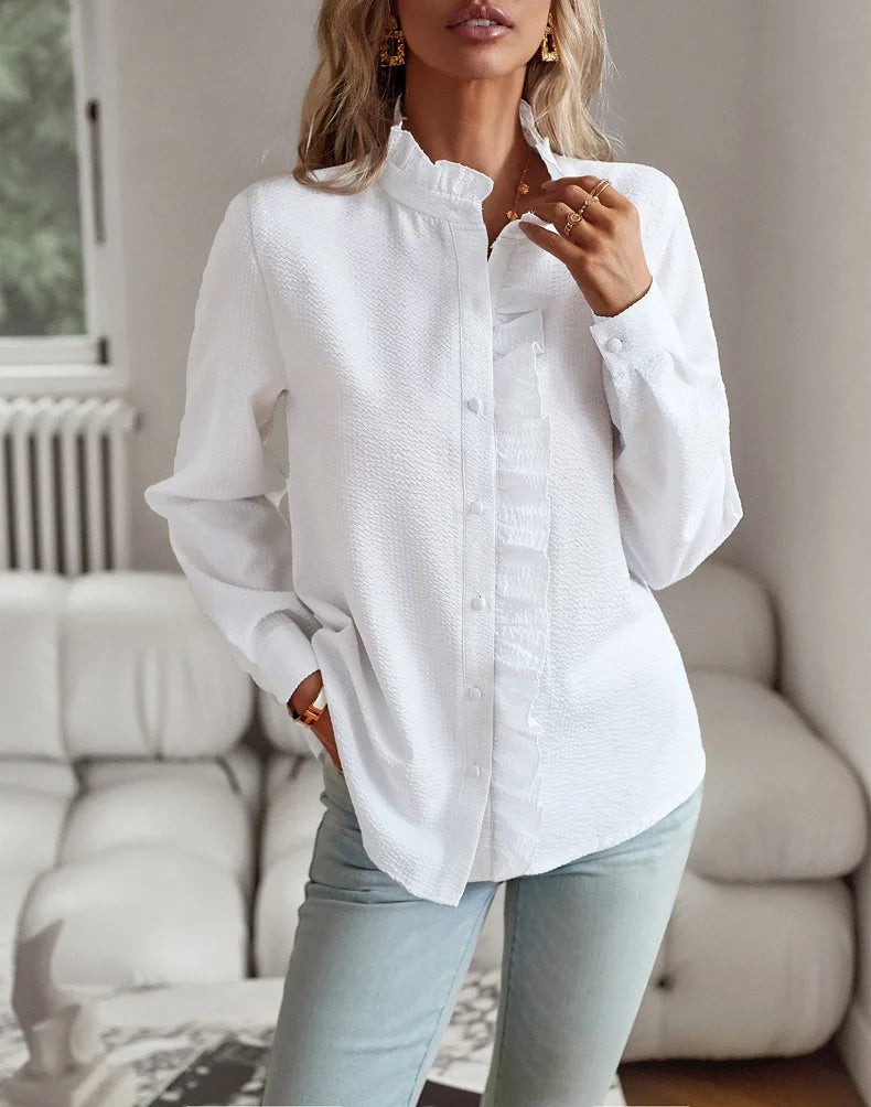 Elodie Ruffled Button-Up Blouse