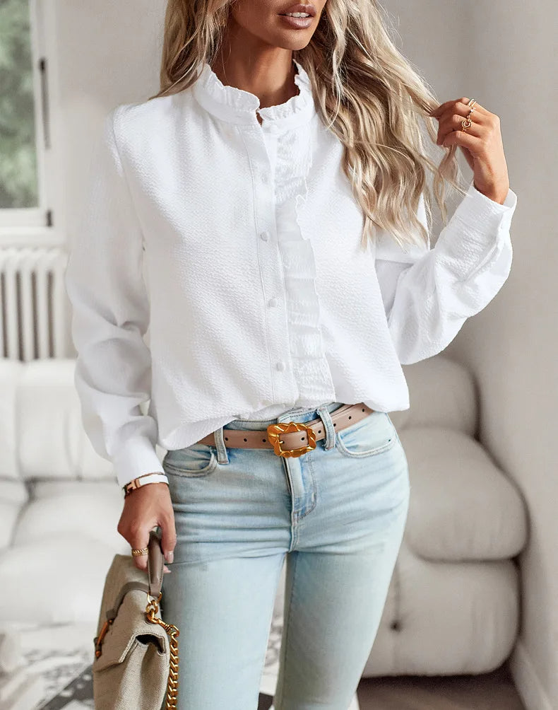 Elodie Ruffled Button-Up Blouse