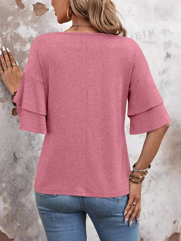 Elena Ruffle Sleeve V-Neck Top