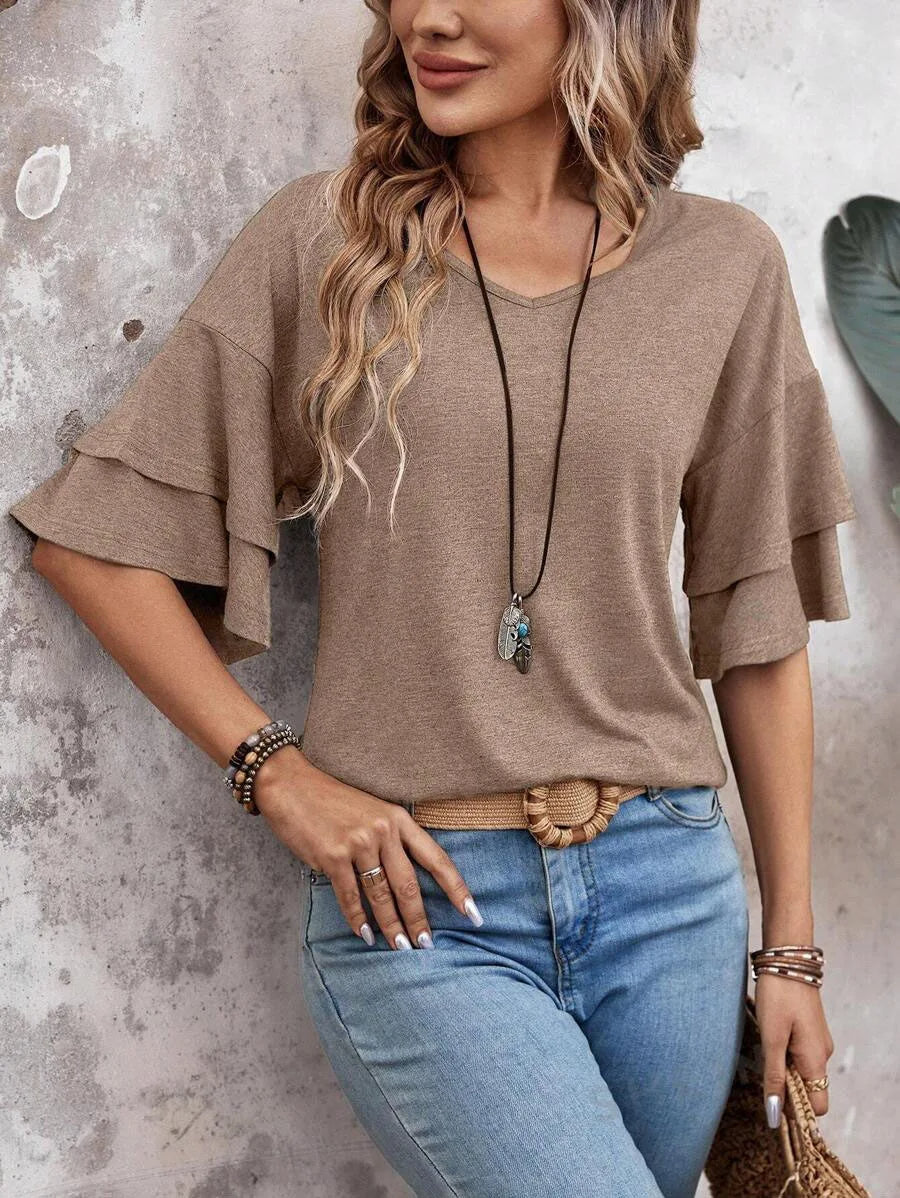 Elena Ruffle Sleeve V-Neck Top