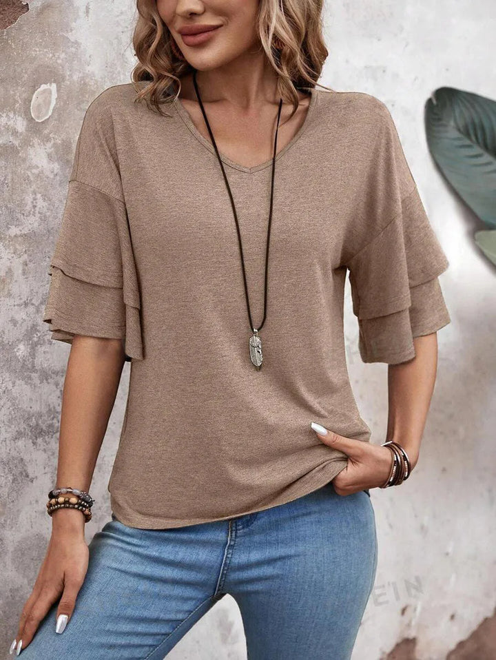 Elena Ruffle Sleeve V-Neck Top