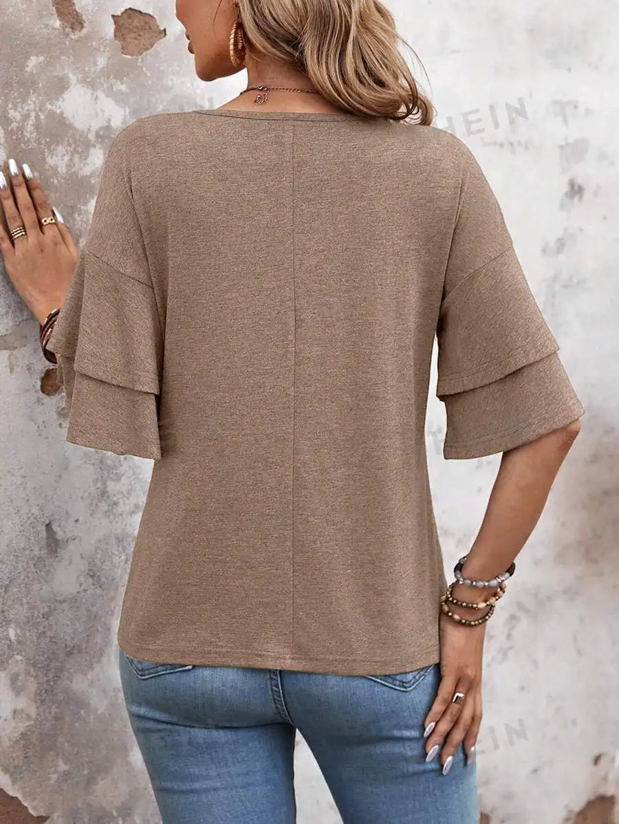 Elena Ruffle Sleeve V-Neck Top