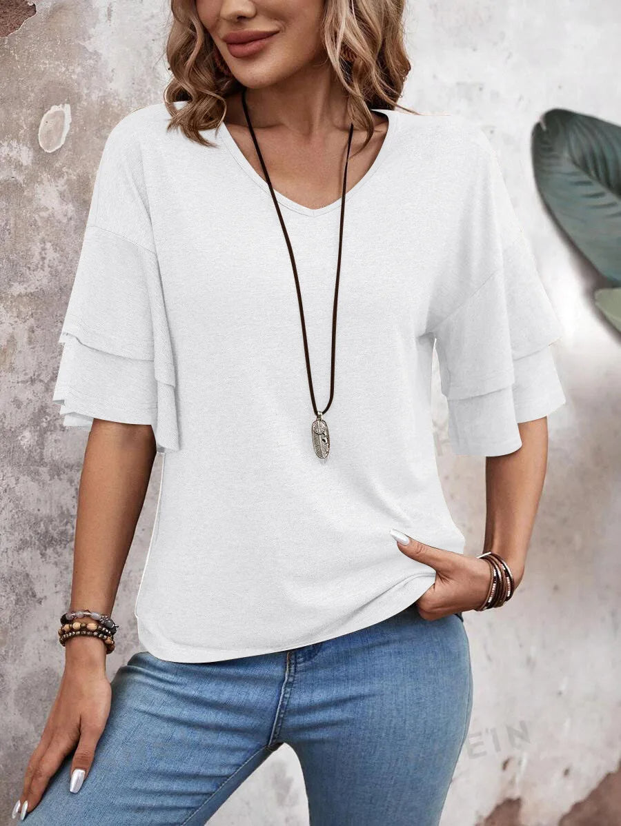 Elena Ruffle Sleeve V-Neck Top