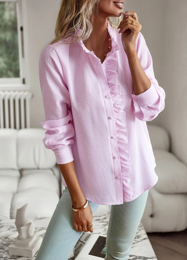 Elodie Ruffled Button-Up Blouse