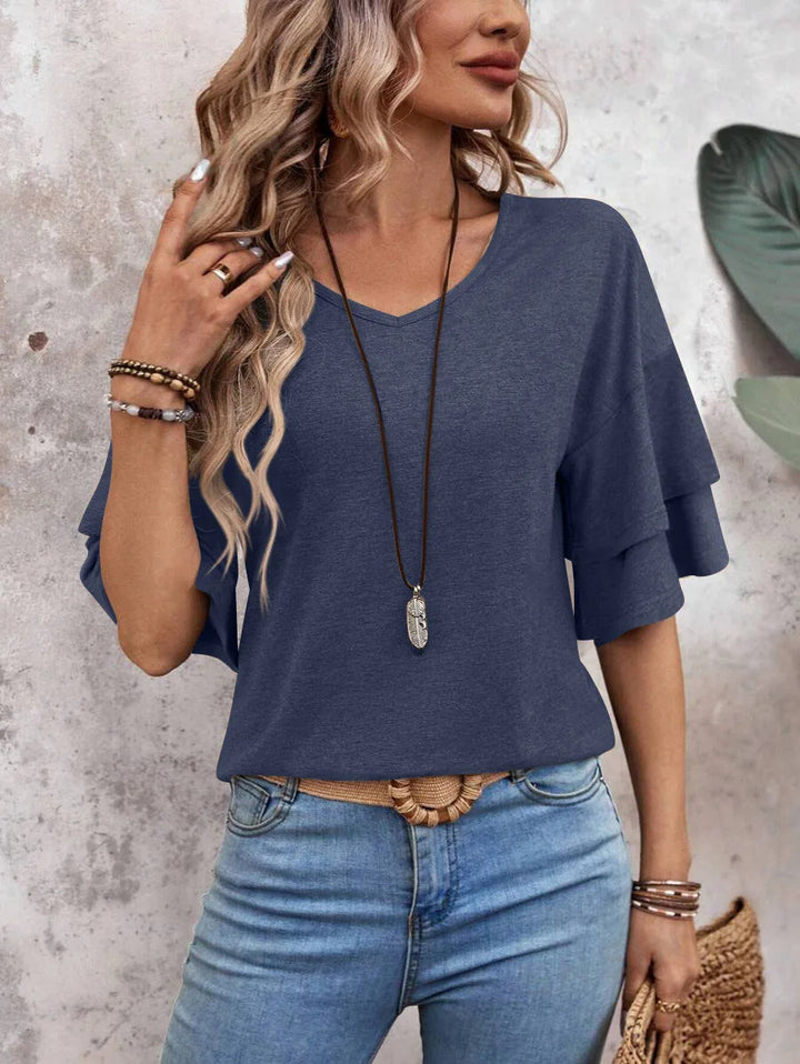 Elena Ruffle Sleeve V-Neck Top