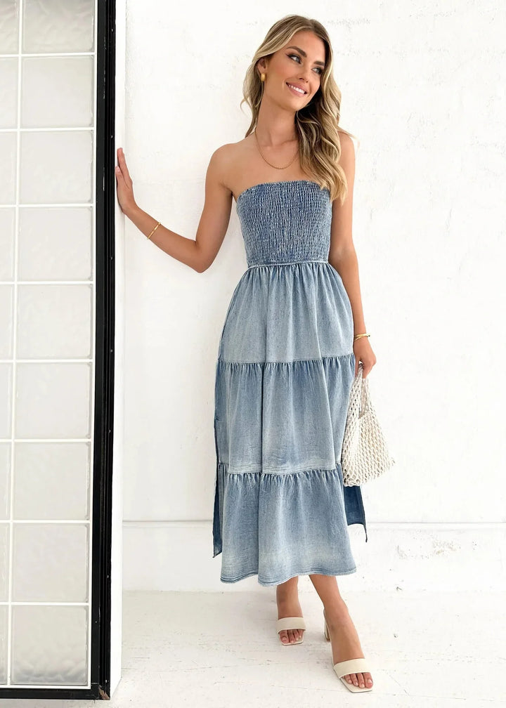 Sienna Strapless Denim Maxi Dress