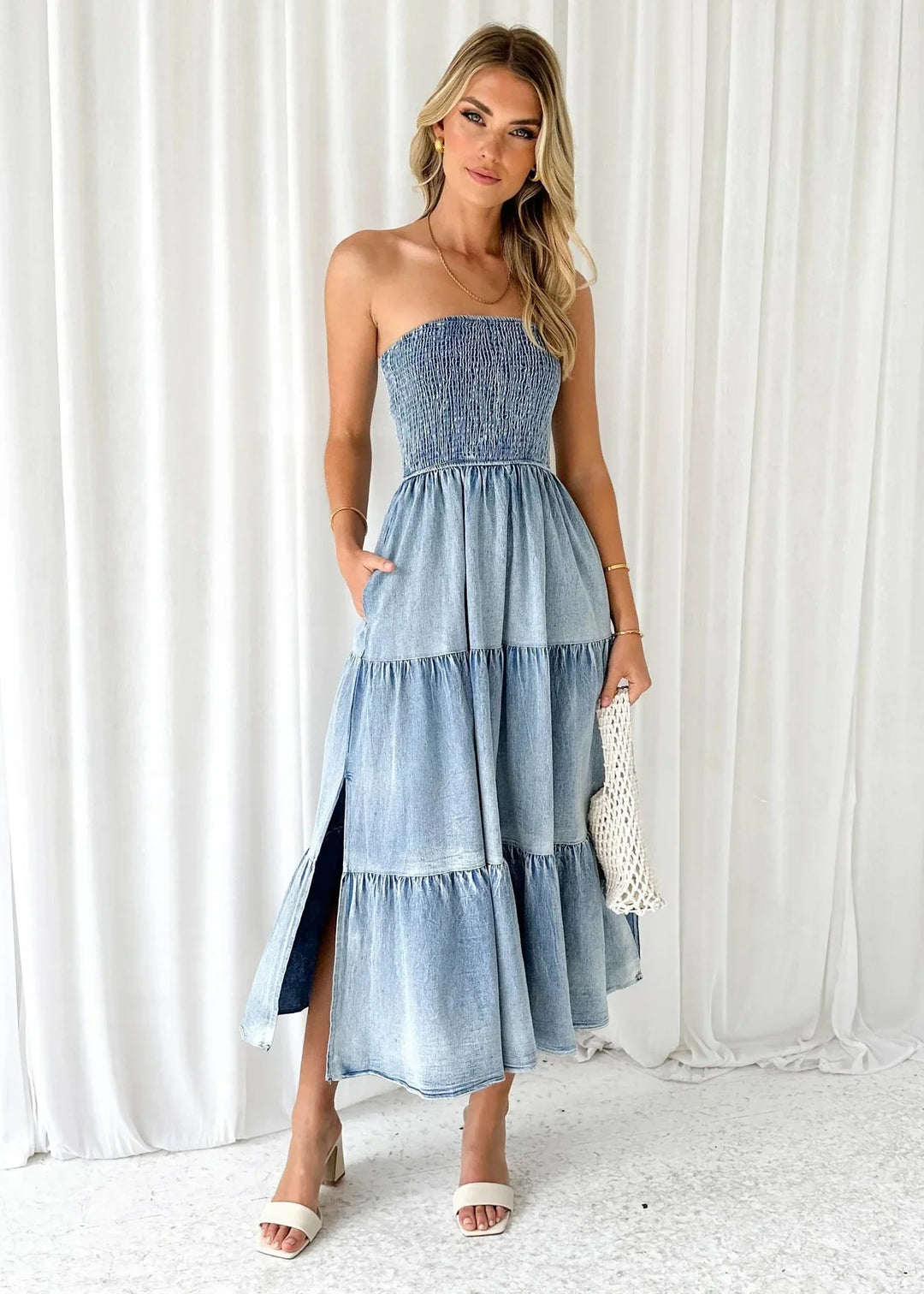 Sienna Strapless Denim Maxi Dress