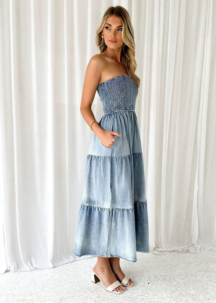 Sienna Strapless Denim Maxi Dress