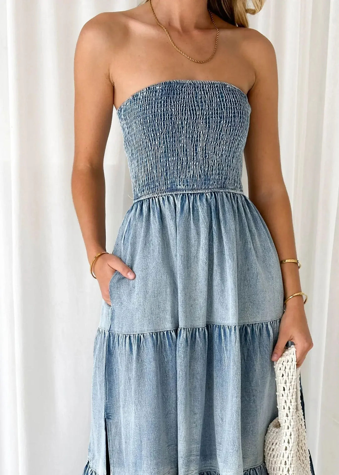 Sienna Strapless Denim Maxi Dress