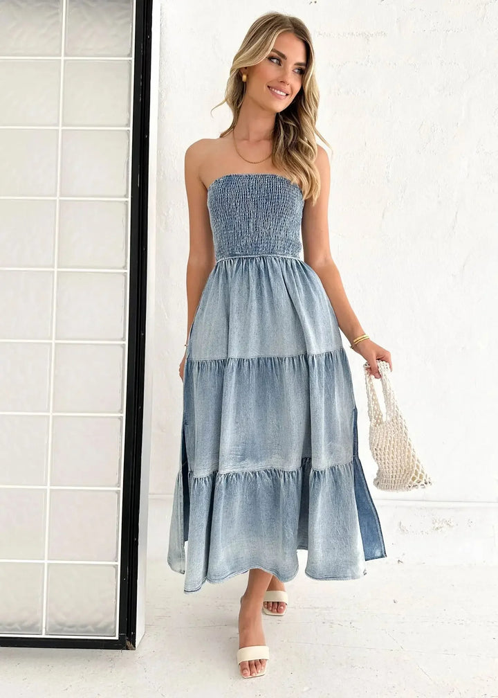 Sienna Strapless Denim Maxi Dress