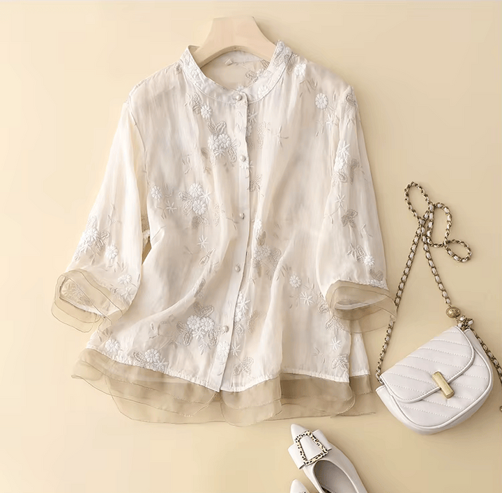 Naomi Sheer Embroidered Blouse